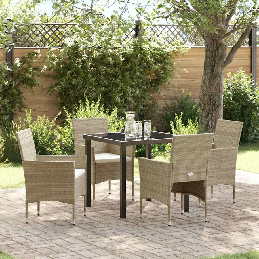 Ensemble de salle à manger pour jardin 5 pcs Beige polyrotin