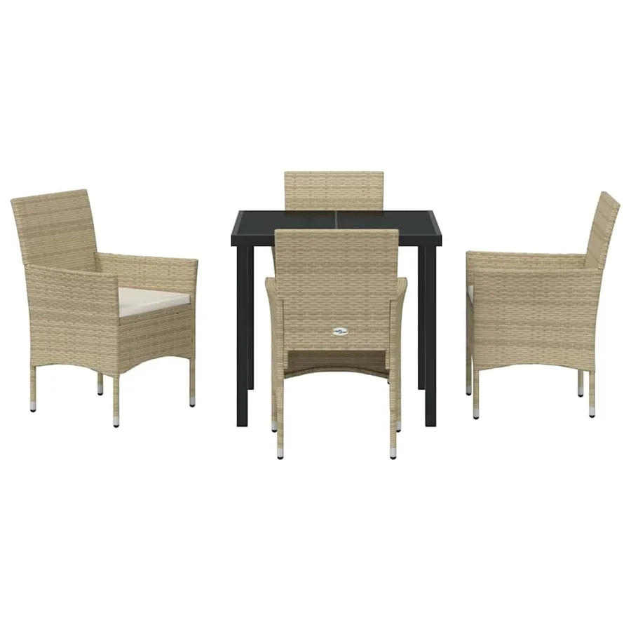 Ensemble de salle à manger pour jardin 5 pcs Beige polyrotin - 7