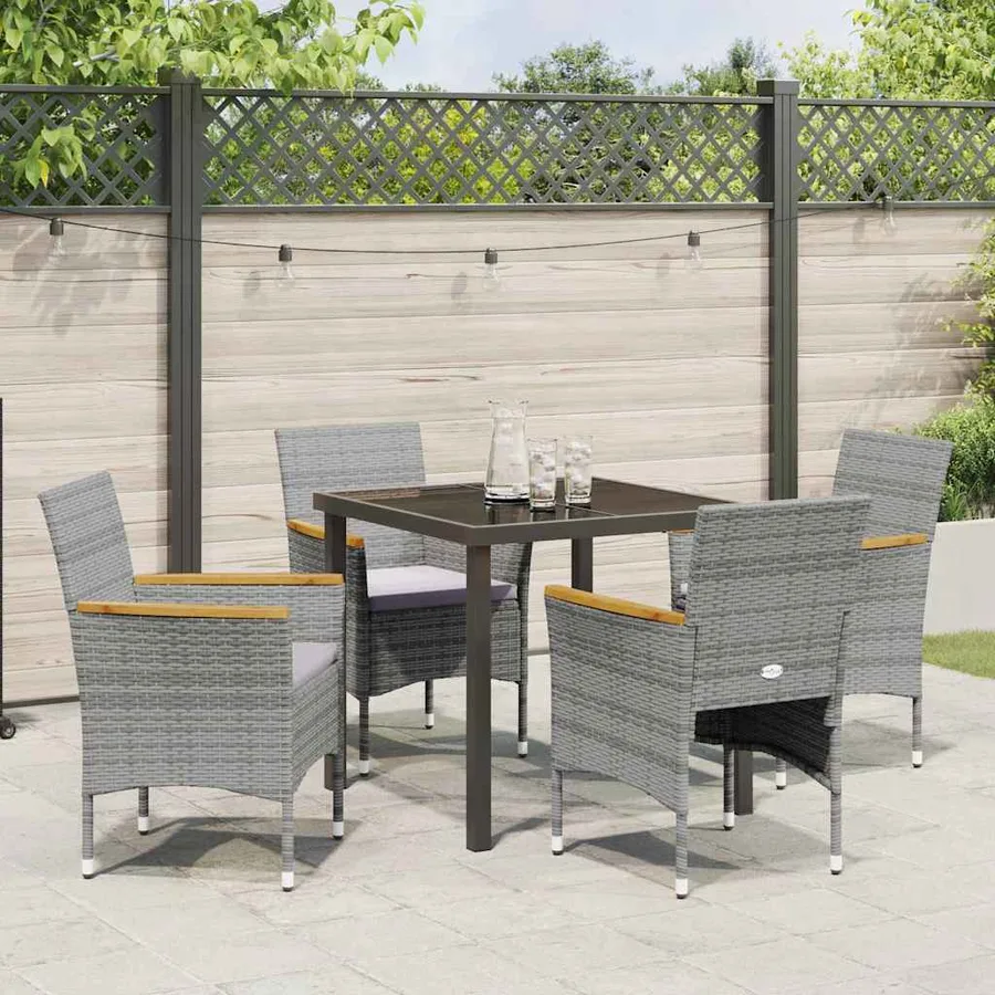 Ensemble de salle à manger pour jardin 5 pcs Gris polyrotin - 4