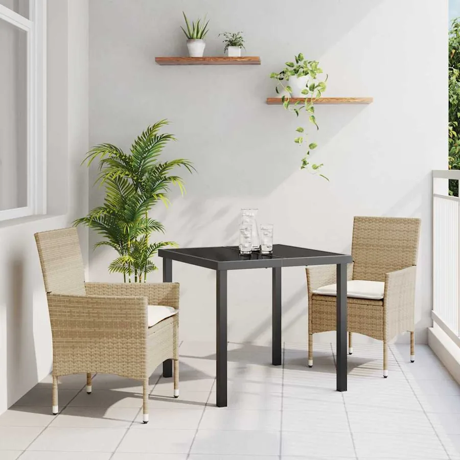 Ensemble de salle à manger pour jardin 3 pcs Beige polyrotin