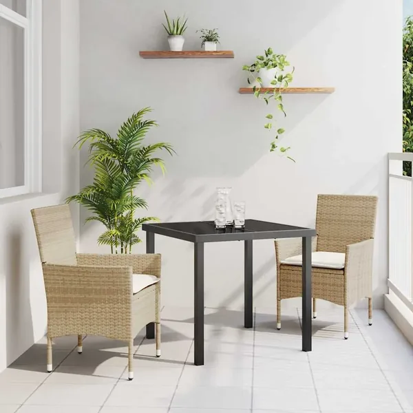 Ensemble de salle à manger pour jardin 3 pcs Beige polyrotin