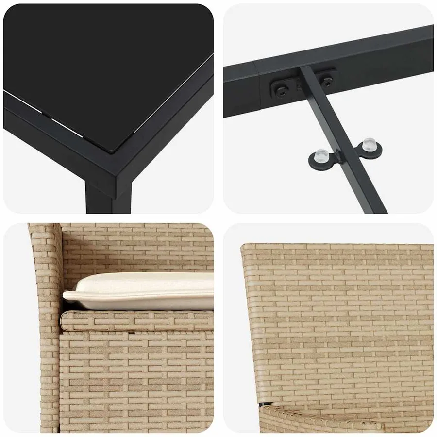 Ensemble de salle à manger pour jardin 3 pcs Beige polyrotin - 9