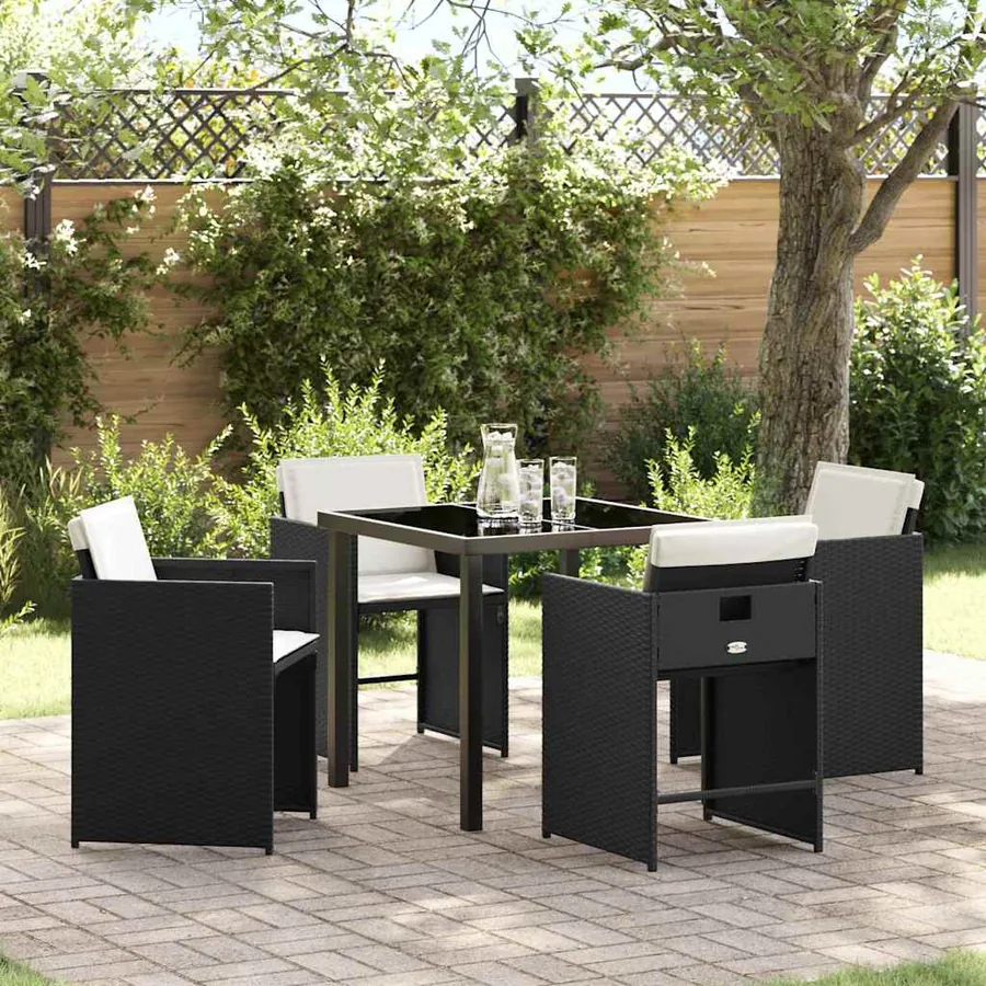Ensemble de salle à manger pour jardin 5 pcs Noir polyrotin