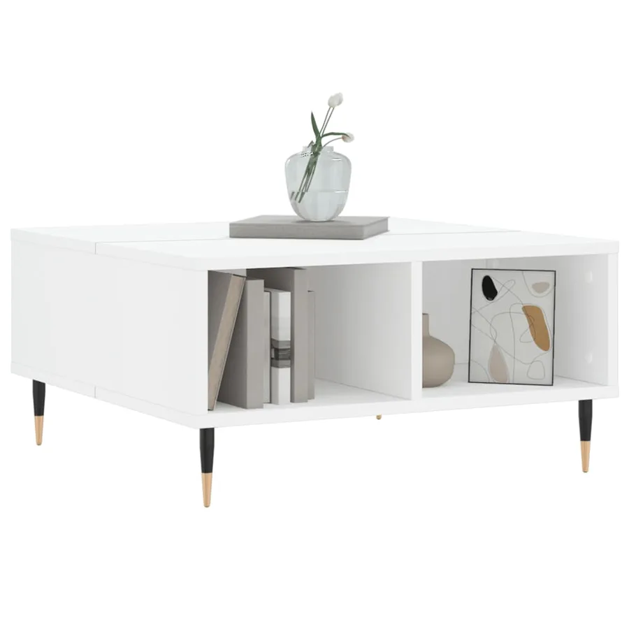 Table basse blanc brillant 60x60x30 cm bois d'ingénierie - 3