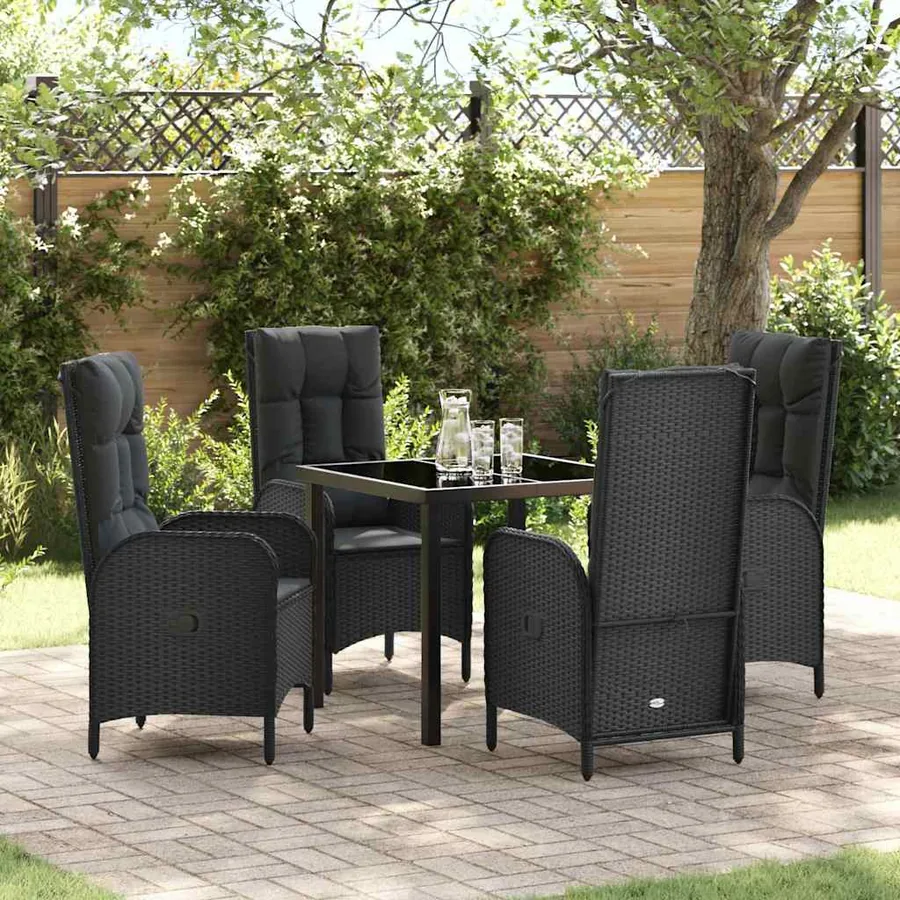 Ensemble de salle à manger pour jardin 5 pcs Noir polyrotin