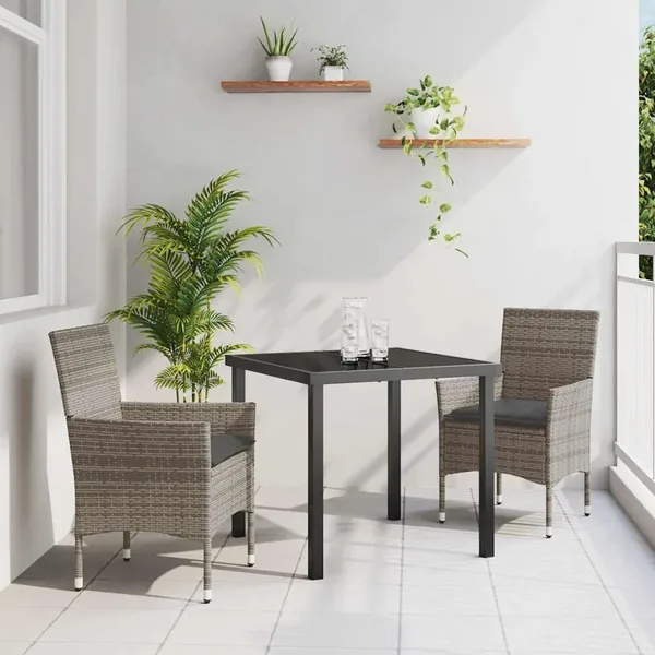 Ensemble de salle à manger pour jardin 3 pcs Gris polyrotin