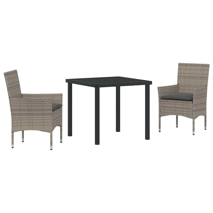 Ensemble de salle à manger pour jardin 3 pcs Gris polyrotin - 2