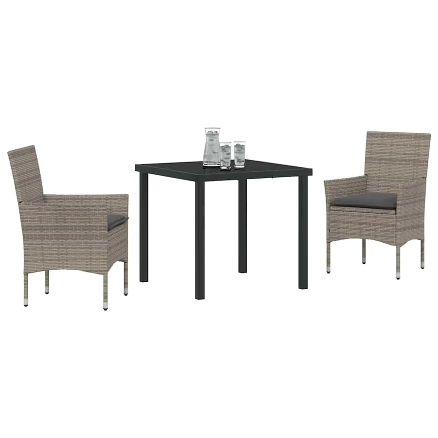 Ensemble de salle à manger pour jardin 3 pcs Gris polyrotin - 3