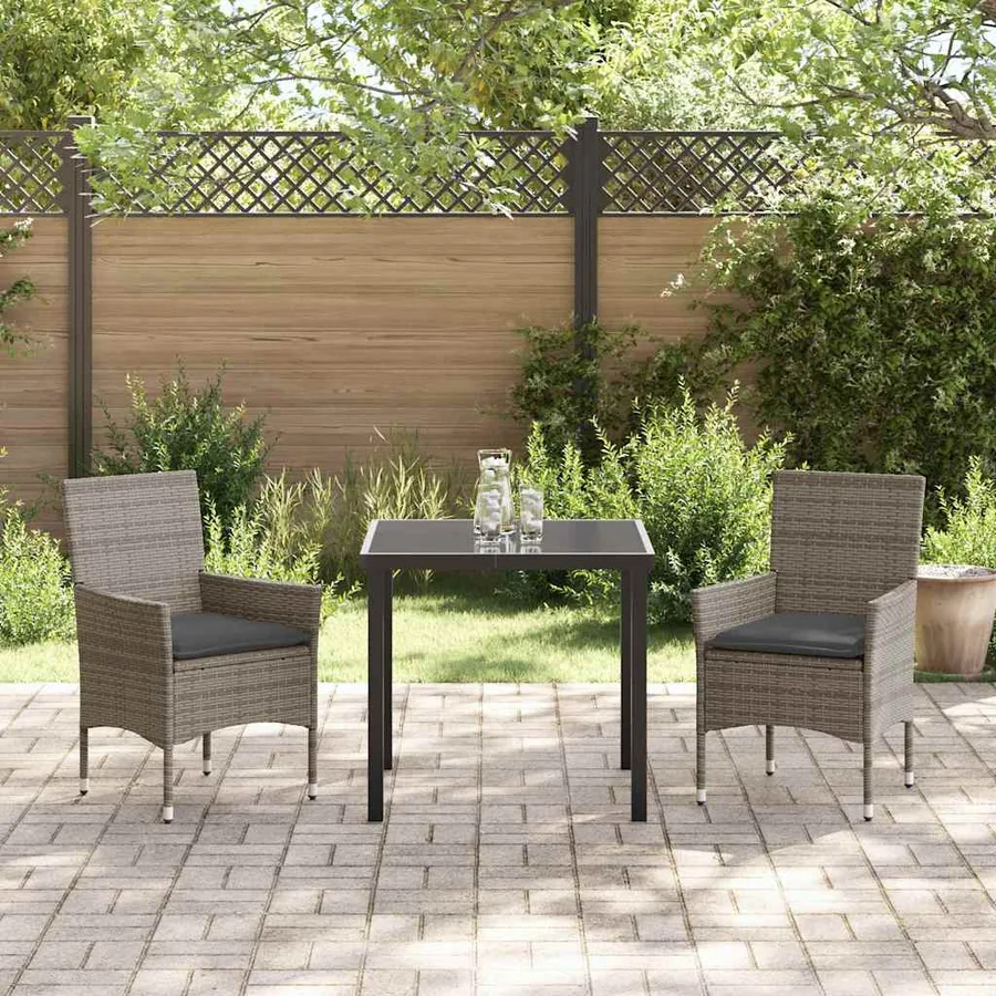 Ensemble de salle à manger pour jardin 3 pcs Gris polyrotin - 4