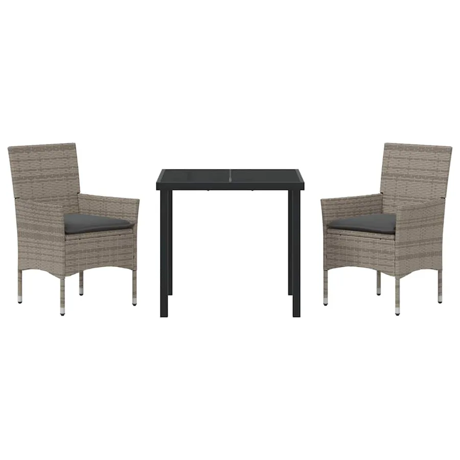 Ensemble de salle à manger pour jardin 3 pcs Gris polyrotin - 7