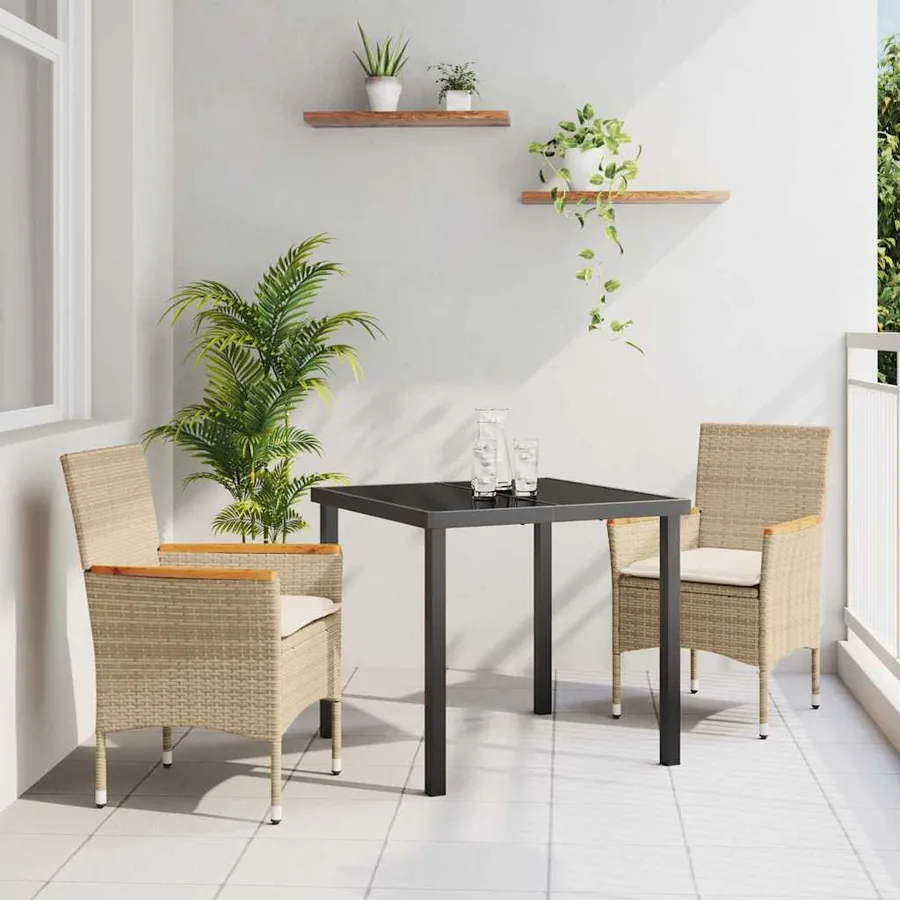 Ensemble de salle à manger pour jardin 3 pcs Beige polyrotin
