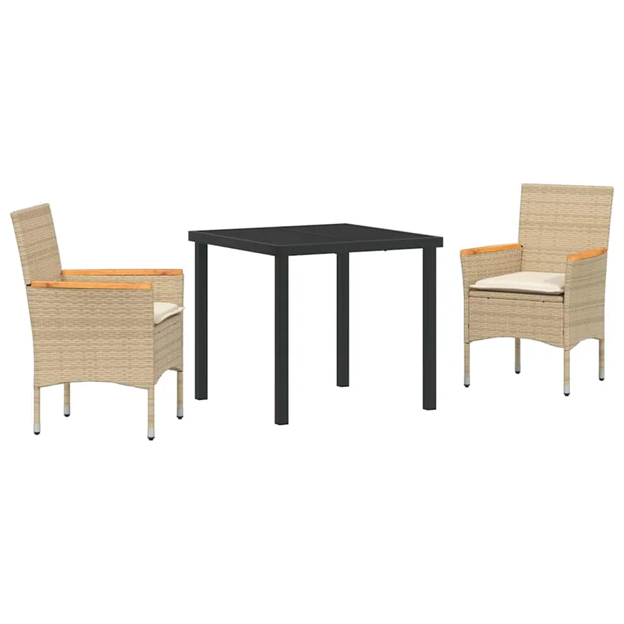 Ensemble de salle à manger pour jardin 3 pcs Beige polyrotin - 2