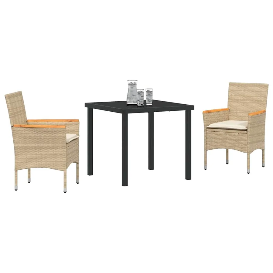 Ensemble de salle à manger pour jardin 3 pcs Beige polyrotin - 3