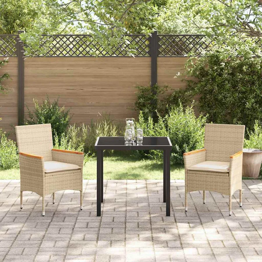 Ensemble de salle à manger pour jardin 3 pcs Beige polyrotin - 4