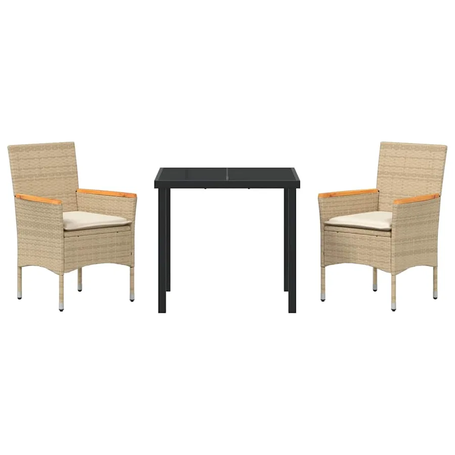 Ensemble de salle à manger pour jardin 3 pcs Beige polyrotin - 7