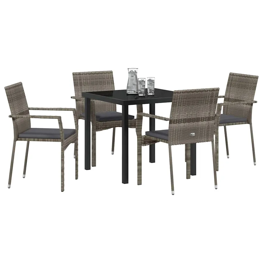 Ensemble de salle à manger pour jardin 5 pcs Gris polyrotin - 3