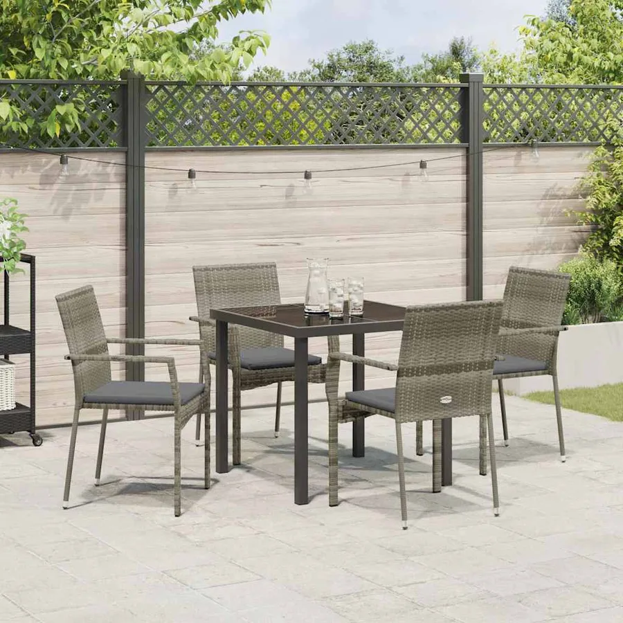 Ensemble de salle à manger pour jardin 5 pcs Gris polyrotin - 4