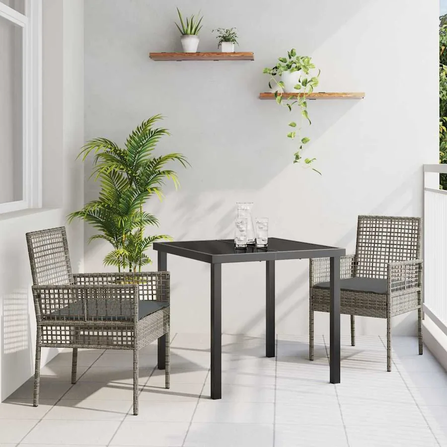Ensemble de salle à manger pour jardin 3 pcs Gris polyrotin