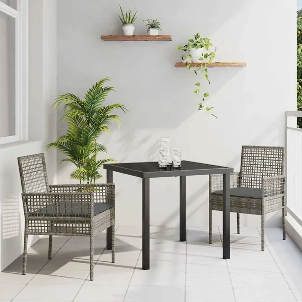 Ensemble de salle à manger pour jardin 3 pcs Gris polyrotin