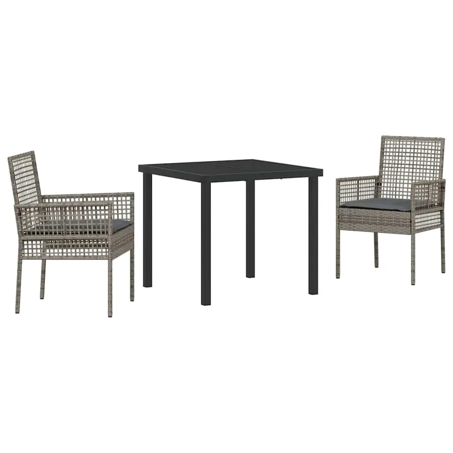 Ensemble de salle à manger pour jardin 3 pcs Gris polyrotin - 2