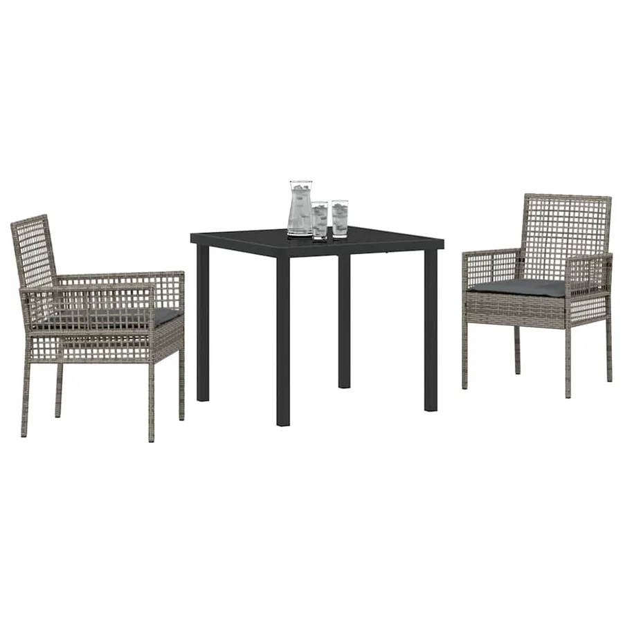 Ensemble de salle à manger pour jardin 3 pcs Gris polyrotin - 3