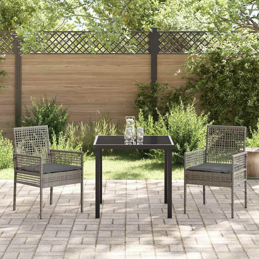 Ensemble de salle à manger pour jardin 3 pcs Gris polyrotin - 4