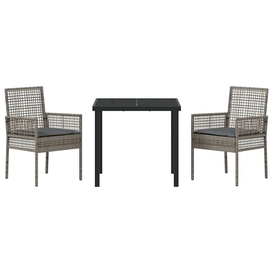 Ensemble de salle à manger pour jardin 3 pcs Gris polyrotin - 7