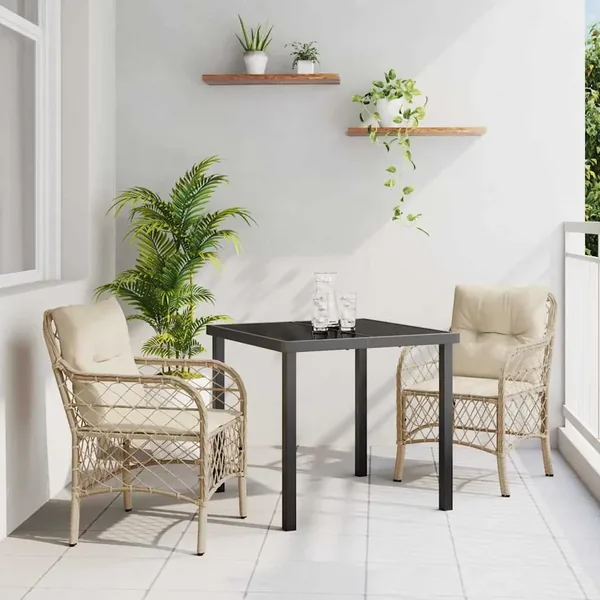 Ensemble de salle à manger pour jardin 3 pcs Beige polyrotin