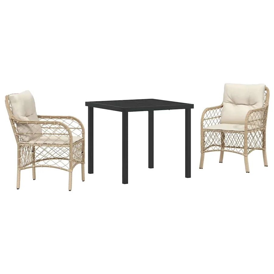 Ensemble de salle à manger pour jardin 3 pcs Beige polyrotin - 2