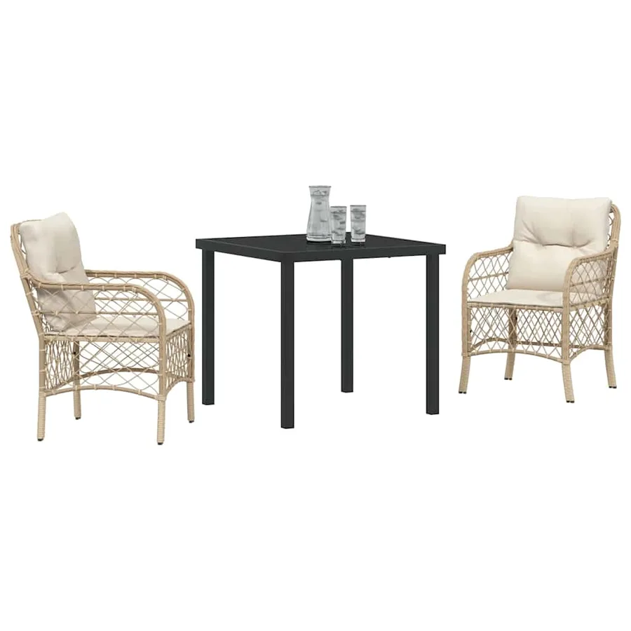 Ensemble de salle à manger pour jardin 3 pcs Beige polyrotin - 3