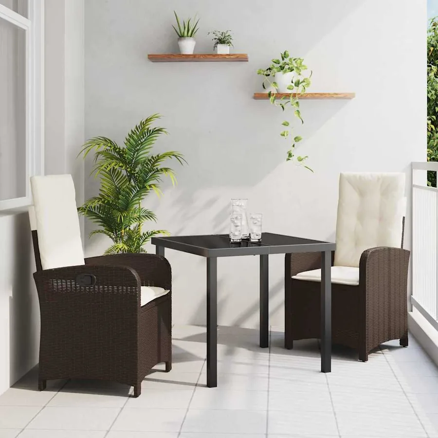Ensemble de salle à manger pour jardin 3 pcs Marron polyrotin