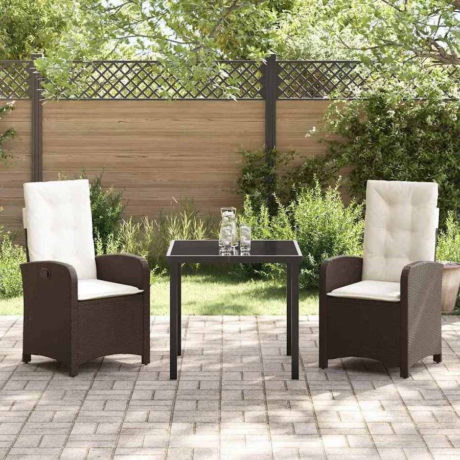 Ensemble de salle à manger pour jardin 3 pcs Marron polyrotin - 4