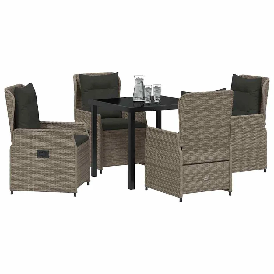 Ensemble de salle à manger pour jardin 5 pcs Gris polyrotin - 3