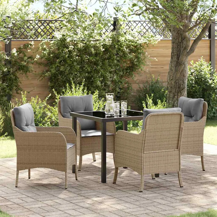 Ensemble de salle à manger pour jardin 5 pcs Beige polyrotin
