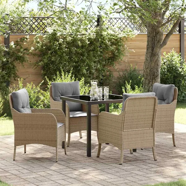 Ensemble de salle à manger pour jardin 5 pcs Beige polyrotin