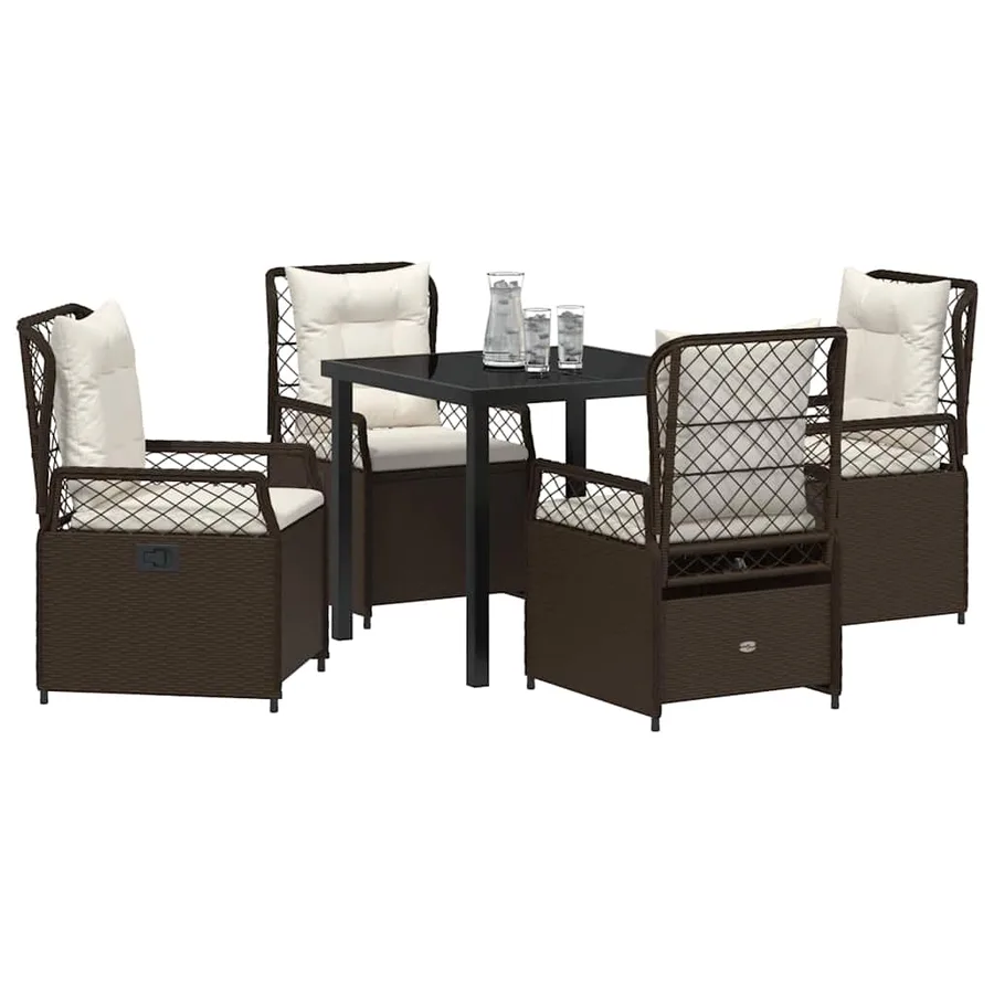 Ensemble de salle à manger pour jardin 5 pcs Marron polyrotin - 3