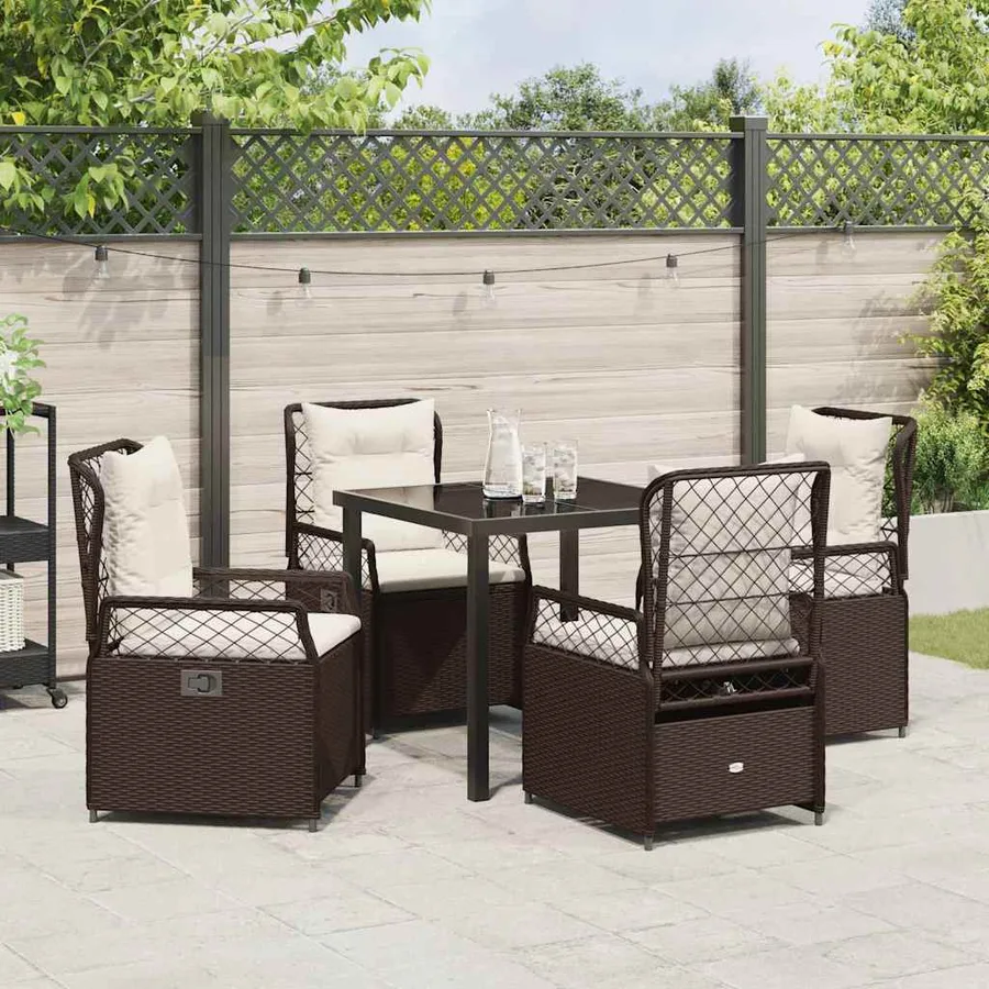 Ensemble de salle à manger pour jardin 5 pcs Marron polyrotin - 4