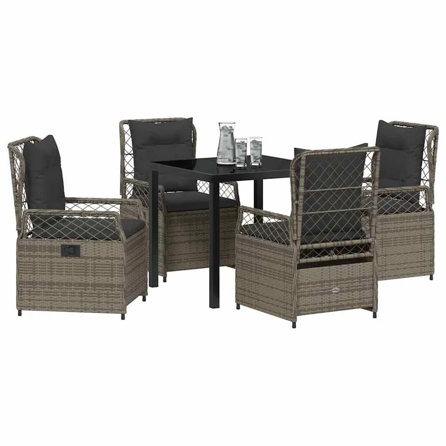 Ensemble de salle à manger pour jardin 5 pcs Gris polyrotin - 3