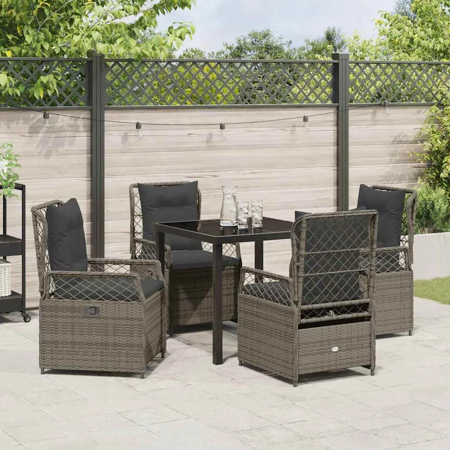 Ensemble de salle à manger pour jardin 5 pcs Gris polyrotin - 4