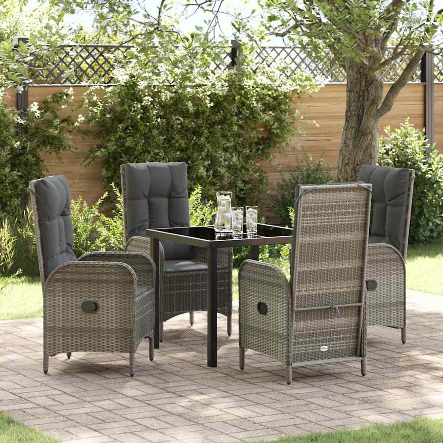 Ensemble de salle à manger pour jardin 5 pcs Gris polyrotin