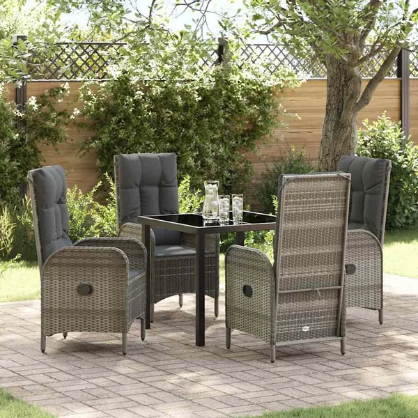 Ensemble de salle à manger pour jardin 5 pcs Gris polyrotin