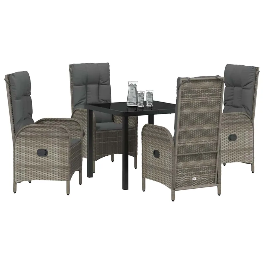 Ensemble de salle à manger pour jardin 5 pcs Gris polyrotin - 3