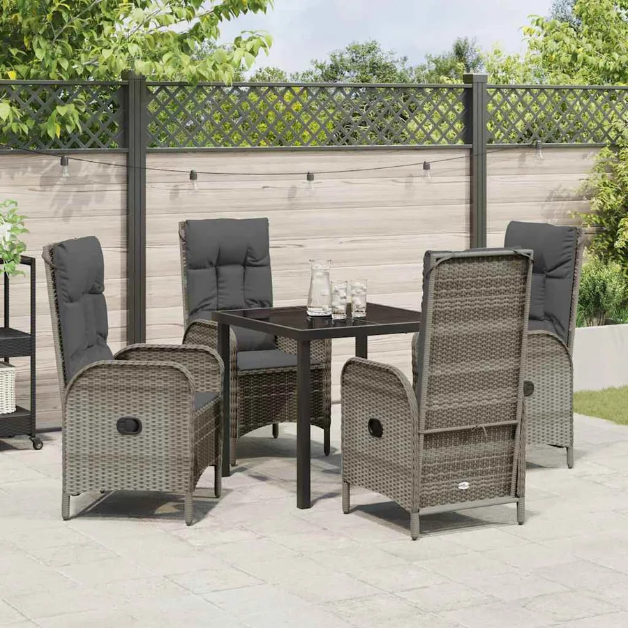 Ensemble de salle à manger pour jardin 5 pcs Gris polyrotin - 4