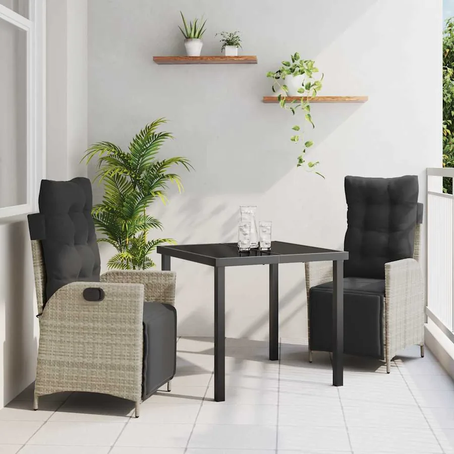 Ensemble de salle à manger pour jardin 3 pcs Gris clair