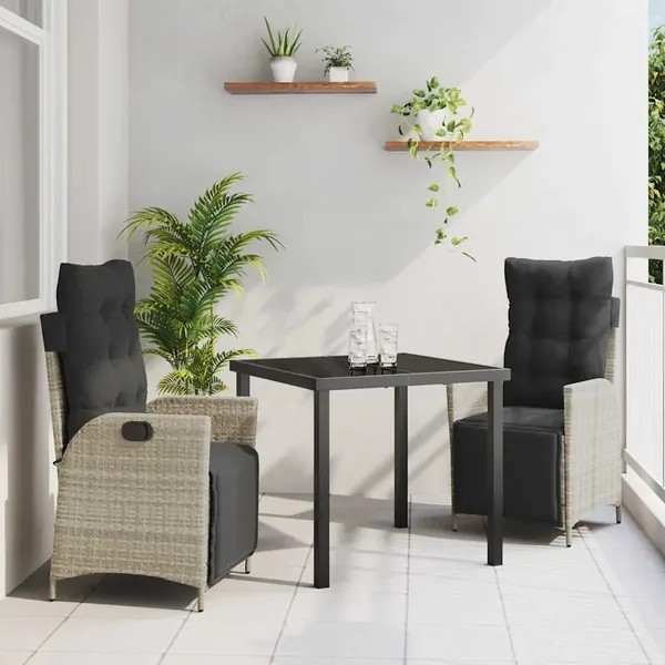 Ensemble de salle à manger pour jardin 3 pcs Gris clair