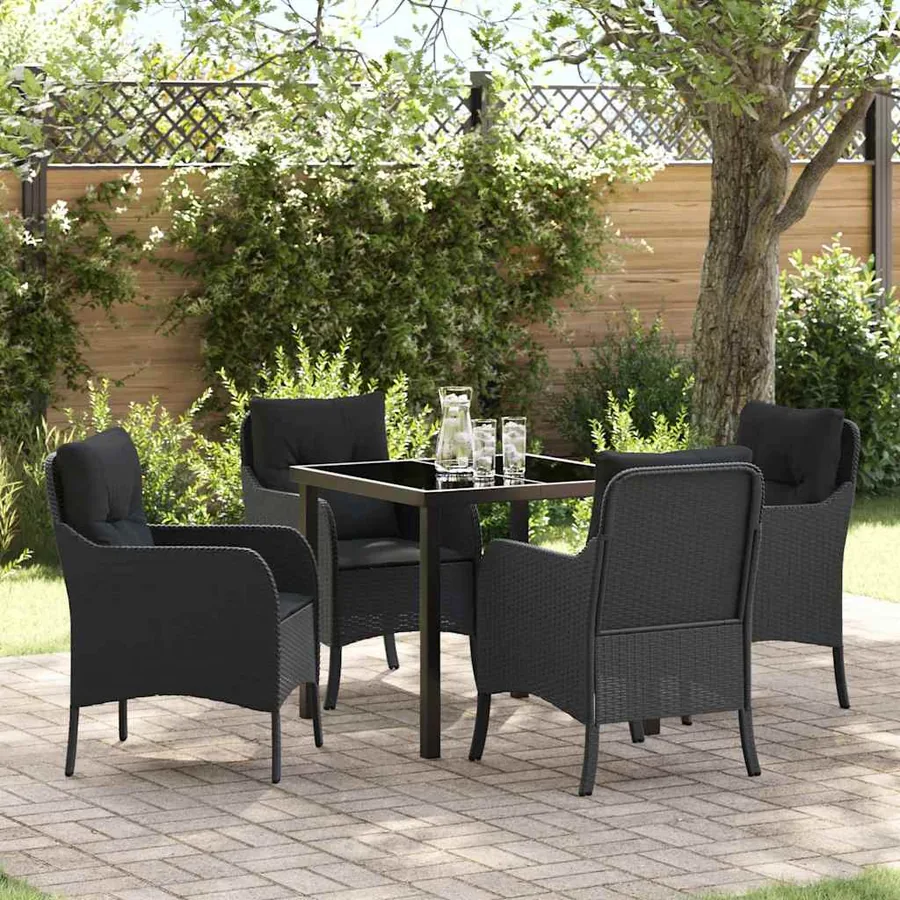 Ensemble de salle à manger pour jardin 5 pcs Noir polyrotin