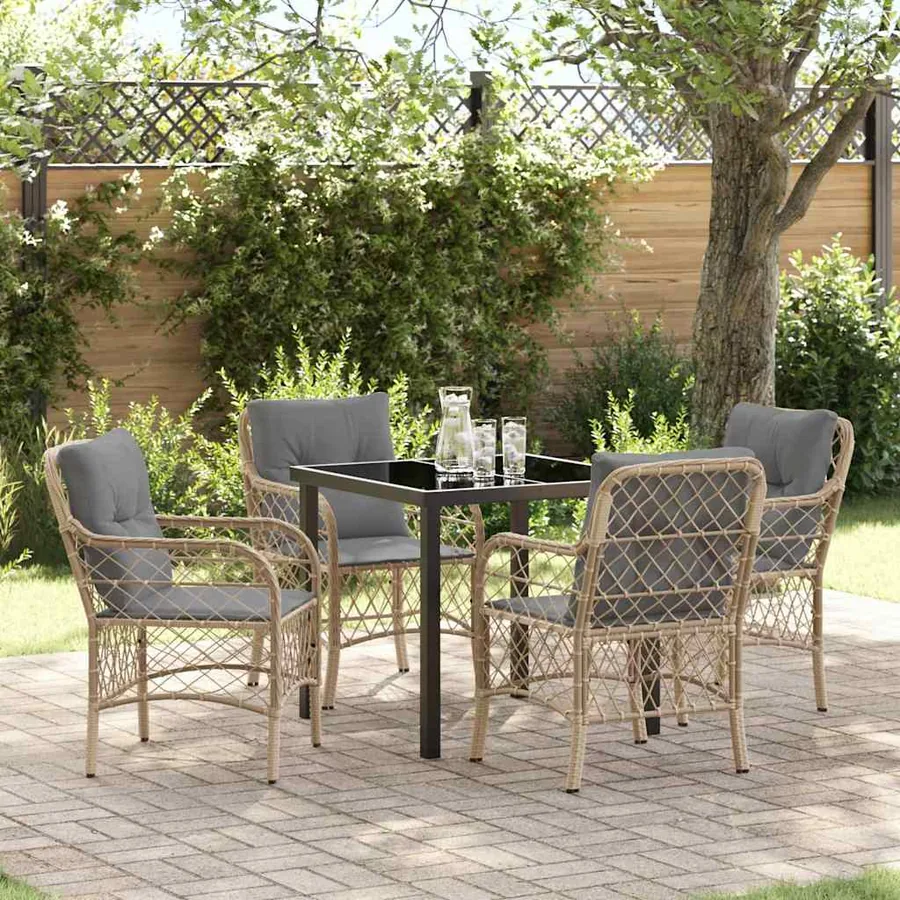 Ensemble de salle à manger pour jardin 5 pcs Beige polyrotin