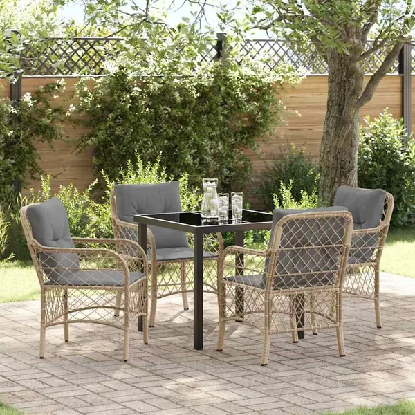 Ensemble de salle à manger pour jardin 5 pcs Beige polyrotin