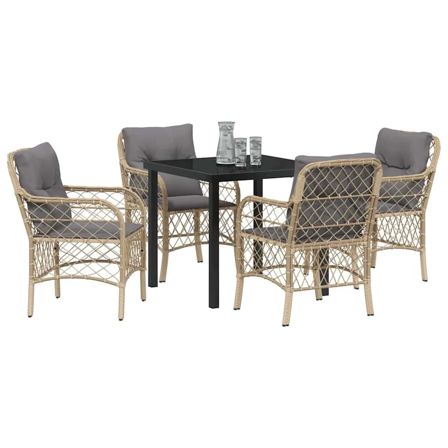 Ensemble de salle à manger pour jardin 5 pcs Beige polyrotin - 3