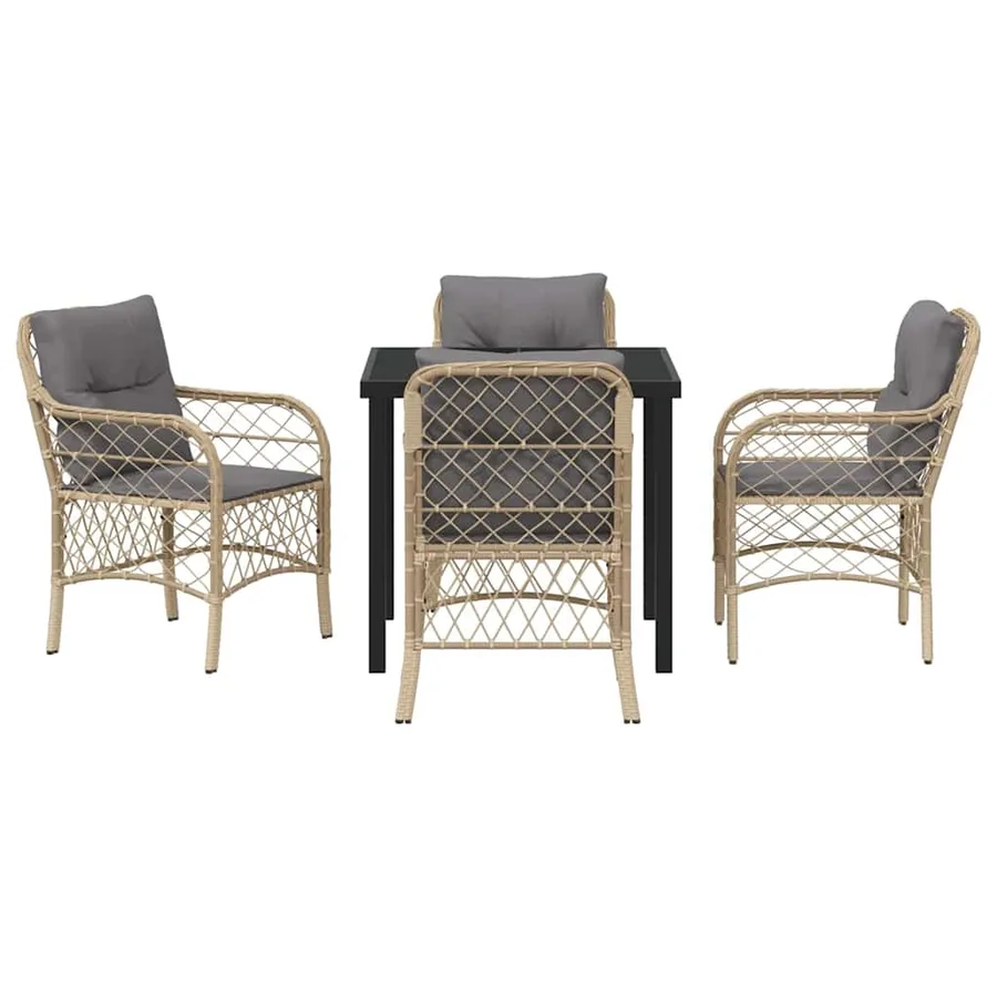 Ensemble de salle à manger pour jardin 5 pcs Beige polyrotin - 7